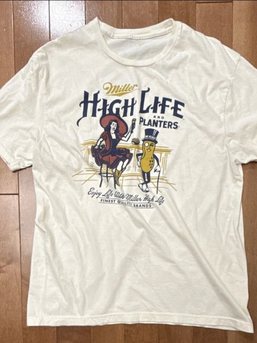Miller Planters Men's Beige Cotton Crew Neck Graphic Print T-Shirt Mr. Peanut L